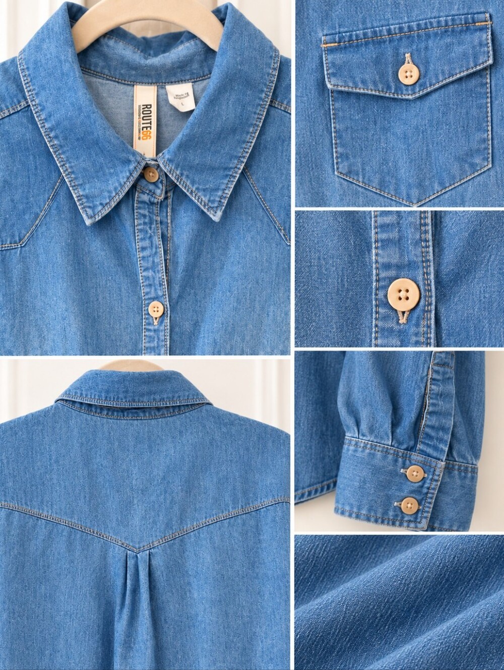 Route 66 Blue Denim Western Button Front Shirt Blouse| 100% Cotton | Size: Large - Picture 4 of 9